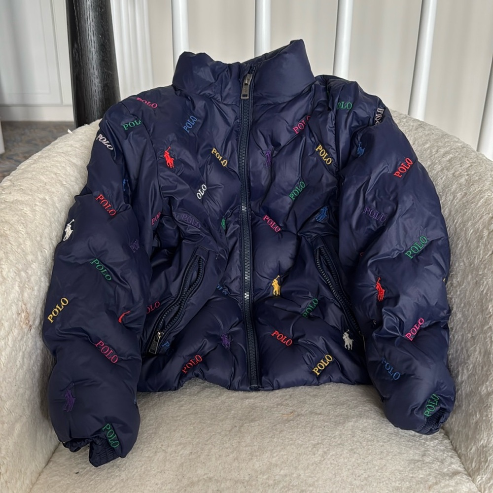 Polo Ralph Lauren Sz 5 Winter Coat Navy Blue w/Pink Red Yellow White Green Purpl